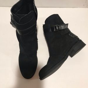 FERGIE Black suede booties Sz 8 like new
